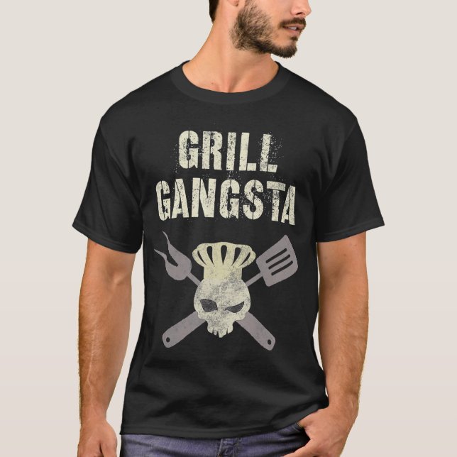 Camiseta Engraçado GRILL GANGSTA Chef Griling Summer CHURRA (Frente)