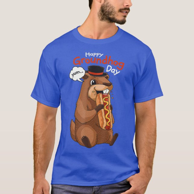 Camiseta Engraçado Groundhog Day Ground Hog Hotdog Engraçad (Frente)