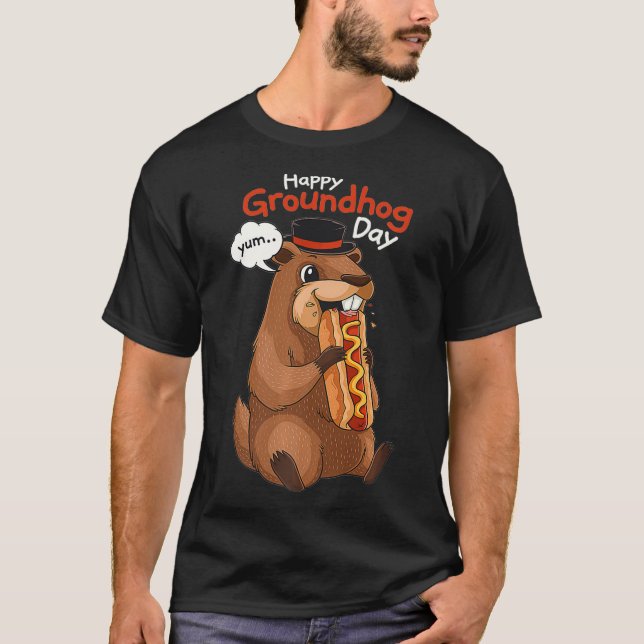 Camiseta Engraçado Groundhog Day Ground Hog Hotdog Engraçad (Frente)