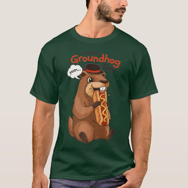 Camiseta Engraçado Groundhog Day Ground Hog Hotdog Engraçad (Frente)