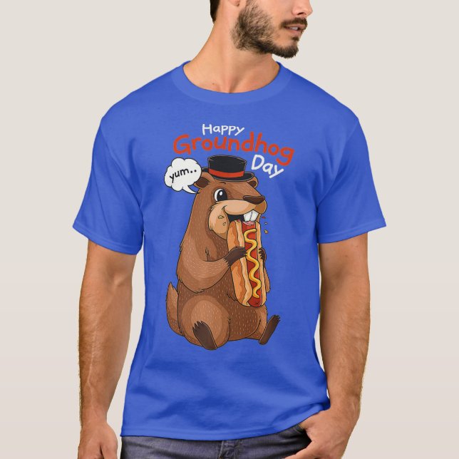 Camiseta Engraçado Groundhog Day Ground Hog Hotdog Premium (Frente)