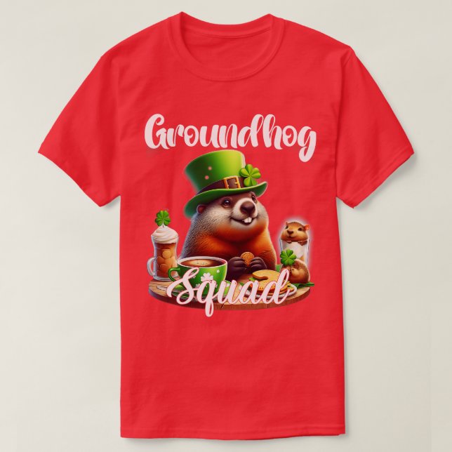 Camiseta Engraçado Groundhog Squad Feliz Groundhog St Patri (Frente do Design)