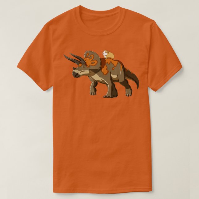 Camiseta Engraçado Guiné Porco Andando Tricerátops Dinossau (Frente do Design)