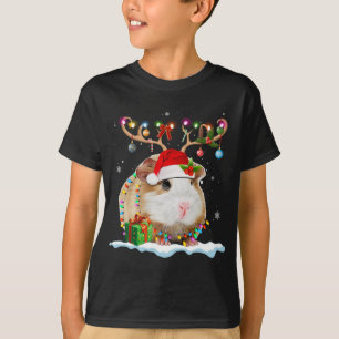 Camiseta Engraçado Guiné Porco Reindee de Natal Luz