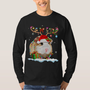 Camiseta Engraçado Guiné Porco Reindee de Natal Luz