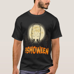 Camiseta Engraçado Halloween Pescaria ,Pescador Halloween