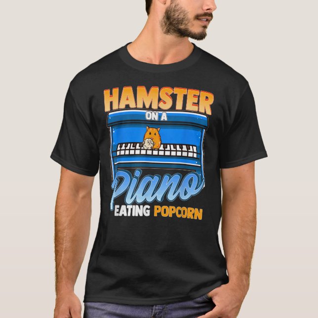 Camiseta Engraçado Hamster Em Piano Comendo Pipoca (Frente)