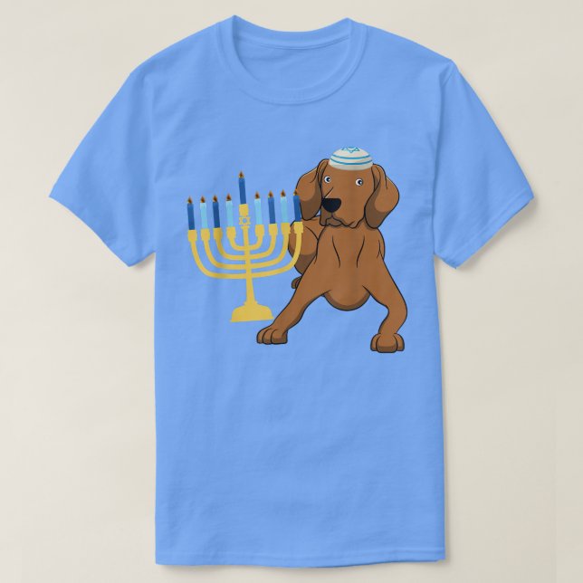 Camiseta Engraçado Hanukkah Chanukah Vizsla Dog Menorah J (Frente do Design)