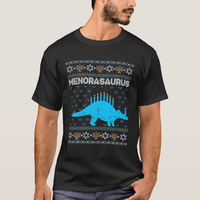 Camiseta Engraçado Hanukkah Dinossaur Stegosaurus Dino Meno (Frente)