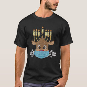 Camiseta Engraçado Hanukkah Menorah Reindeer Ugly Sweater G