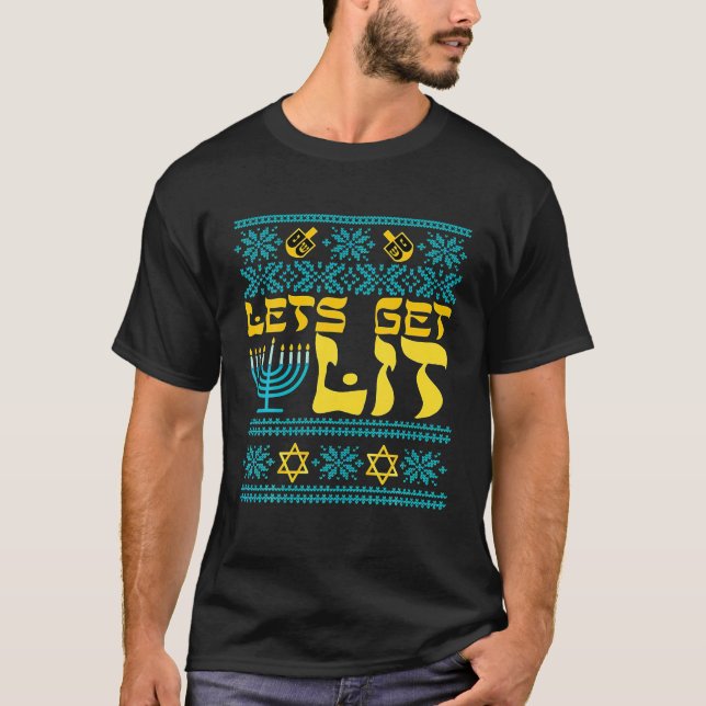 Camiseta Engraçado Hanukkah Sweater Deixa Menorah Ir (Frente)