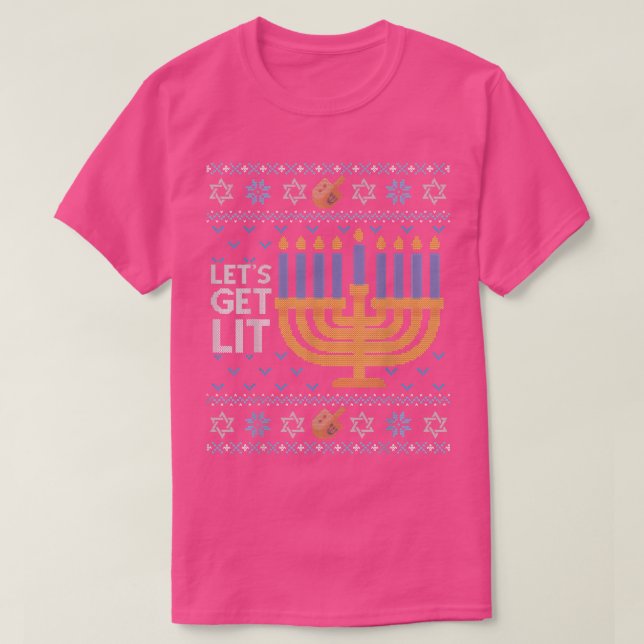 Camiseta Engraçado Hanukkah Ugly Sweater, Presente Judeu, V (Frente do Design)