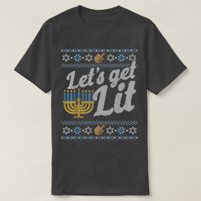 Camiseta Engraçado Hanukkah Ugly Sweater, Presente Judeu, V (Frente do Design)