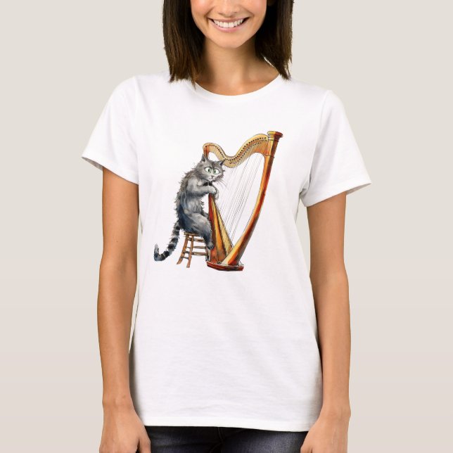 CAMISETA ENGRAÇADO HARP CAT (Frente)