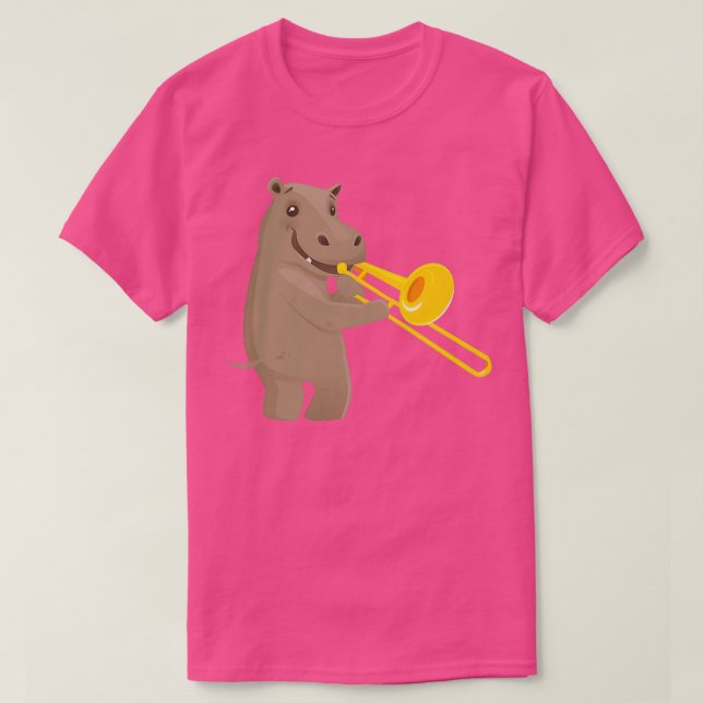 Camiseta Engraçado hippo tocando música com trombone (Frente do Design)