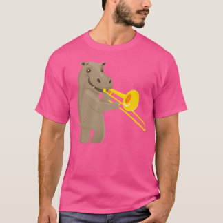 Camiseta Engraçado hippo tocando música com trombone