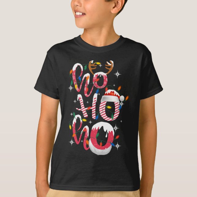 Camiseta Engraçado Ho-Ho Candy Natal Luz Santa Hat Gi (Frente)