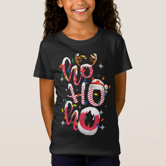 Camiseta Engraçado Ho-Ho Candy Natal Luz Santa Hat Gi (Frente)