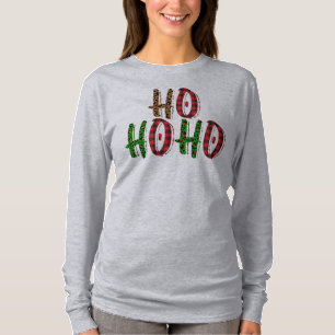 Camiseta Engraçado Ho Ho Ho Xadrez Buffalo Trendy Natal