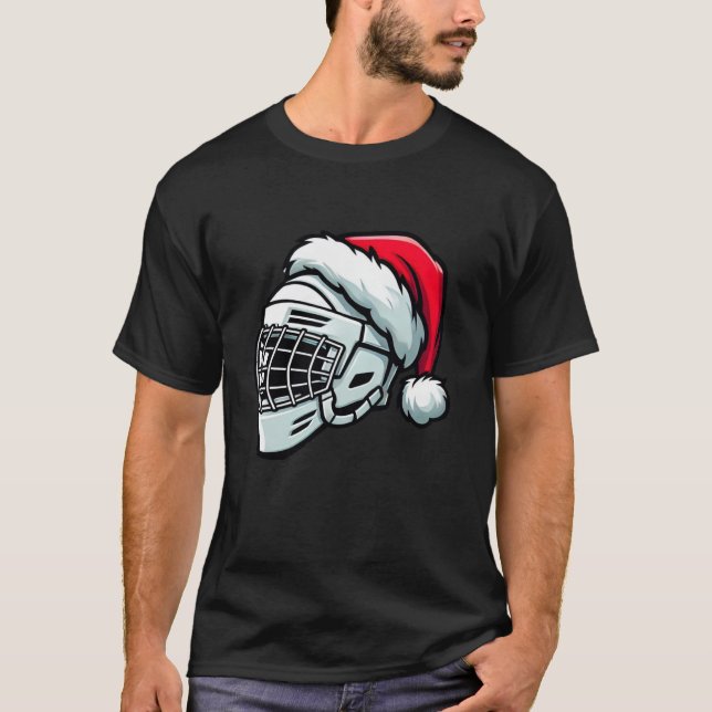 Camiseta Engraçado Hockey Helmet Santa Hat Natal Holida (Frente)
