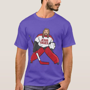 Camiseta Engraçado Hockey Jesus salva goleiro de hóquei