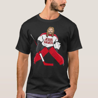 Camiseta Engraçado Hockey Jesus salva goleiro de hóquei