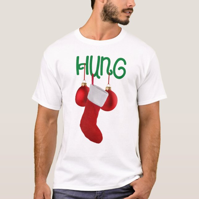 Camiseta Engraçado Homens pendurados no natal, escondido e  (Frente)