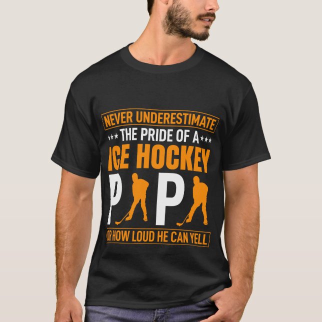 Camiseta Engraçado hóquei no gelo gritando arte de Pai (Frente)