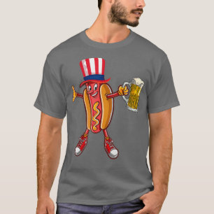 Camiseta Engraçado Hot dog EUA Flag Hat Beer para o 4º an