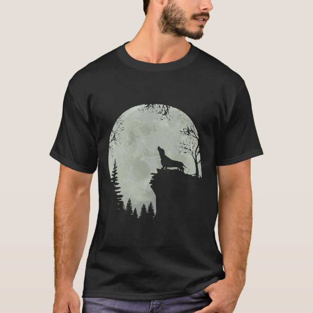 Camiseta Engraçado Howling Dachshund Full Moon Wiener (Frente)