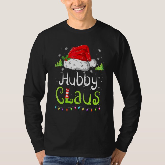 Camiseta Engraçado Hubby Claus Natal Pijamas Santa Hat Fami (Frente)