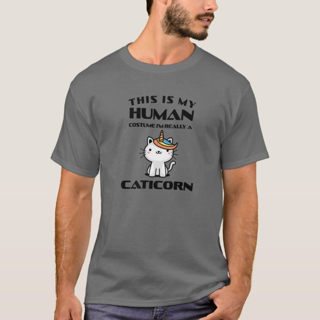 Camiseta Engraçado Humano Halloween Caticorn Costume Gif (Frente)