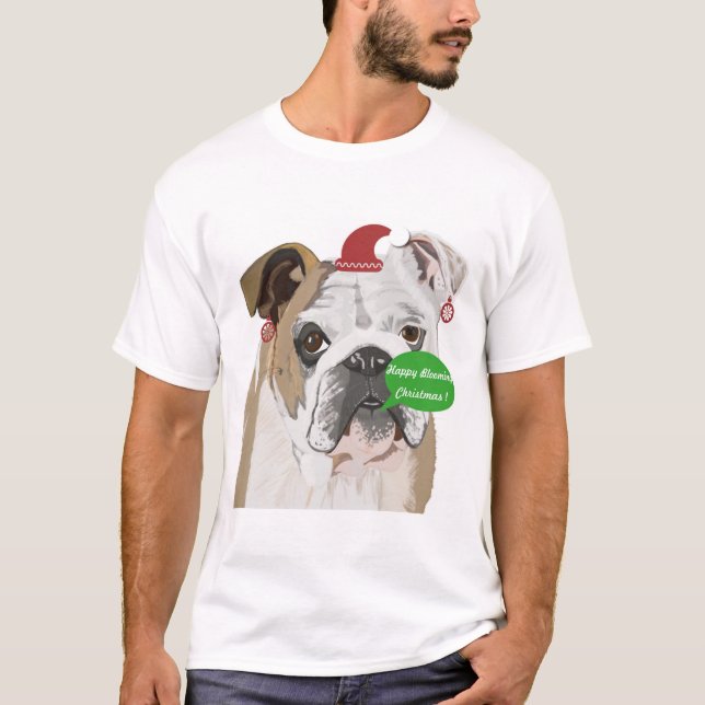 Camiseta Engraçado Inglês Buldogue Natal (Frente)
