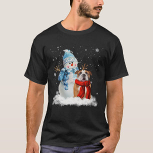 Camiseta Engraçado Inglês Buldogue Natal Snowman Natal
