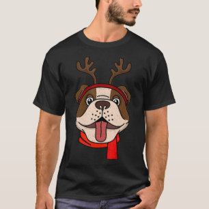 Camiseta Engraçado Inglês Buldogue Reindeer Antlers X