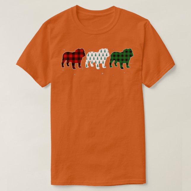 Camiseta Engraçado Inglês Buldogue Vermelho Xadrez Árvore d (Frente do Design)