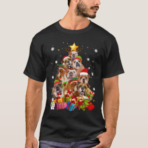 Camiseta Engraçado Inglês Bulldog Árvore de Natal Dotada Na