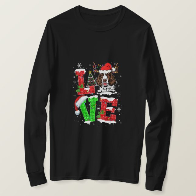 Camiseta Engraçado Inglês Springer Spaniel Tree Natal (Frente do Design)
