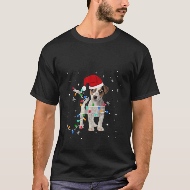 Camiseta Engraçado Jack Russell Terrier Natal Pup de Cachor (Frente)
