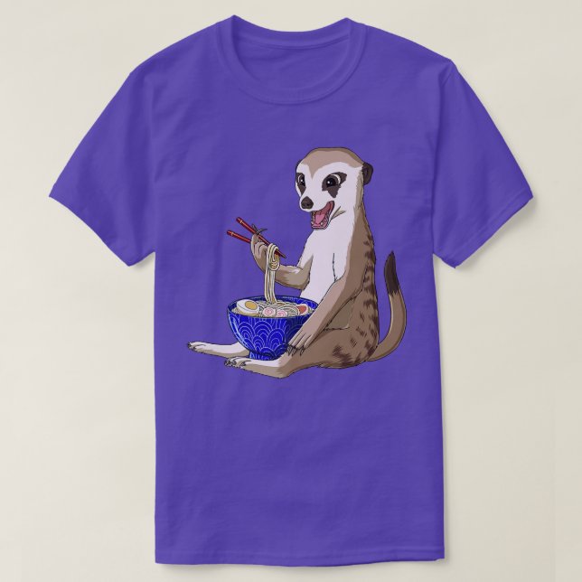 Camiseta Engraçado japonês Kawaii Ramen Noodles Meerkat (Frente do Design)