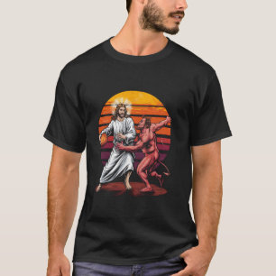 Camiseta Engraçado Jesus Basquete Atravessando O Diabo Chri