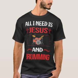 Camiseta Engraçado Jesus Batendo Drummer Drum Tambor