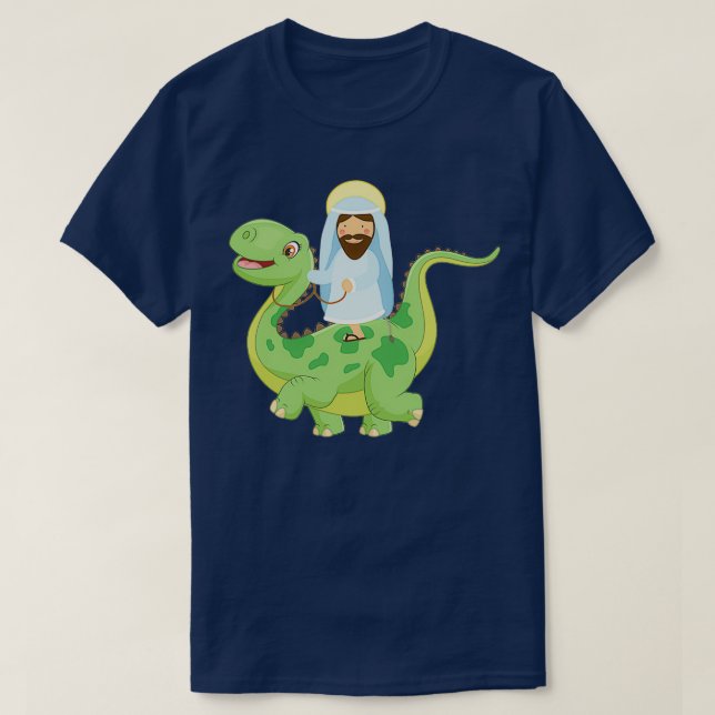 Camiseta Engraçado Jesus Dinossauro Agnóstico Ateísta Evolu (Frente do Design)