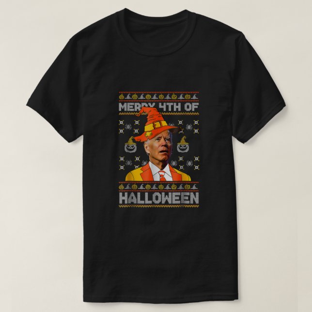 Camiseta Engraçado Joe Biden Feliz 4º Do Figurino De Hallow (Frente do Design)