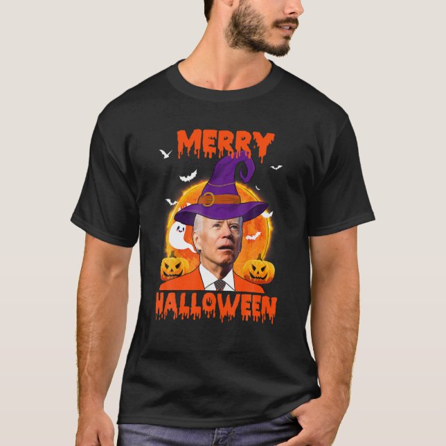 Camiseta Engraçado Joe Biden Feliz Halloween Confuso Para E (Frente)