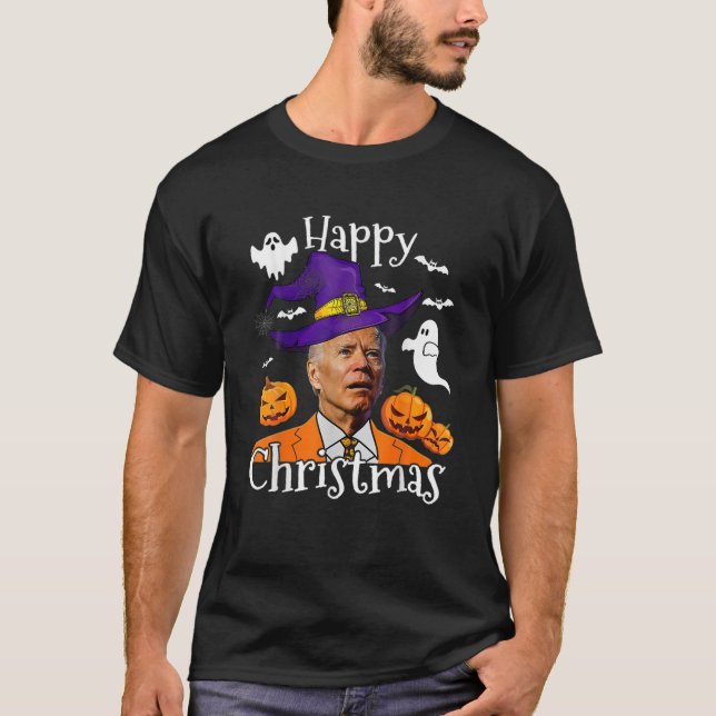 Camiseta Engraçado Joe Biden Halloween Confuso Feliz Natal (Frente)