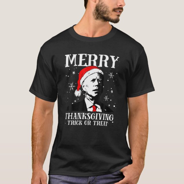 Camiseta Engraçado Joe Biden Santa Hat Feliz Ação de Graças (Frente)
