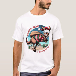 Camiseta Engraçado Kangaroo Santa Hat Xmas Animais T-Shirt
