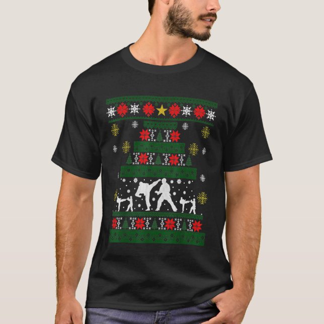 Camiseta Engraçado Karate Natal Gift Ugly Xmas Sweater T-Sh (Frente)