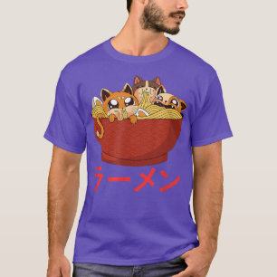 Camiseta Engraçado Kawaii Gato Comendo Ramen Noodles Japonê